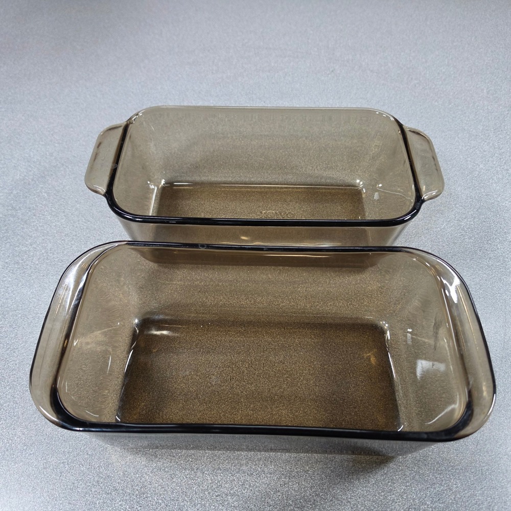 Pyrex Loaf Pan Set 2 Unisex 1.5QT Brown Excellent Fireside Smoked Glass 213-S